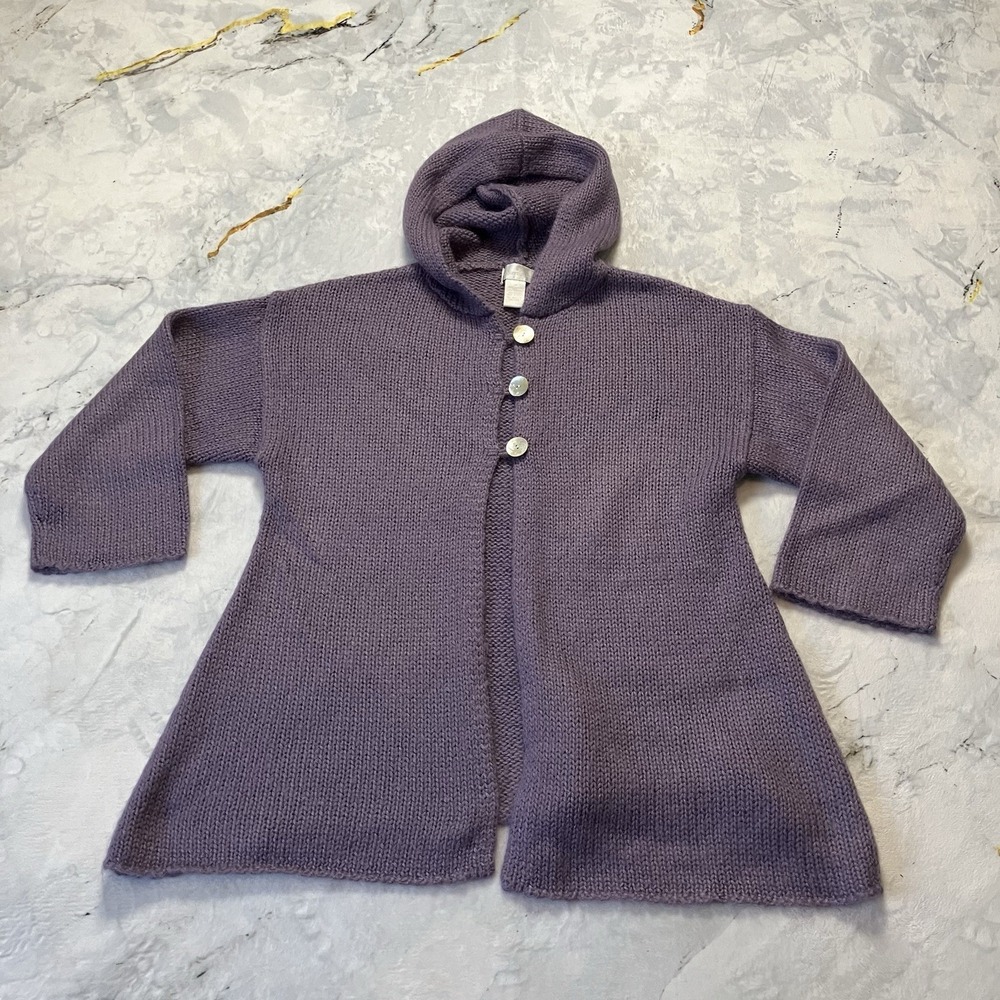 Soft Surroundings Sweater Womens Size M Purple Mohair Blend Hooded Cardigan